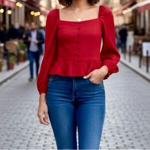 Gianni Bini Red Peplum Blouse